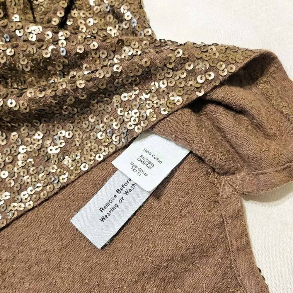 J.Crew Taupe Bronze Sequin Long Sleeve Blouse Top Size XS